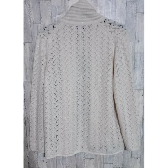 Susan Graver Cardigan Open Front Sweater White‎ w/ Silver Metallic Sparkle Large - Picture 2 of 6